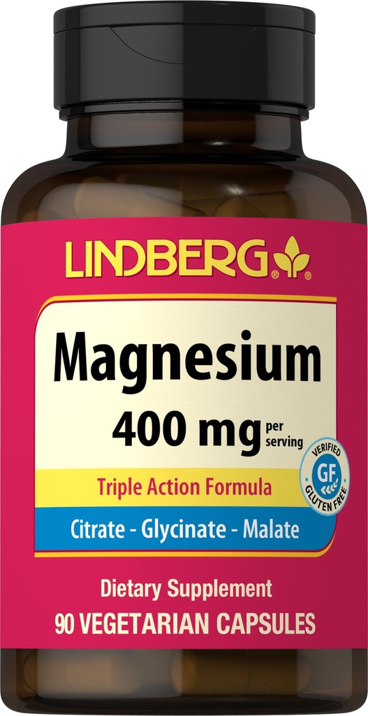 Lindberg Triple Magnesium Complex 400 mg | 90 Capsules | as Magnesium Oxide, Citrate, and Aspartate | Supplement for Women and Men | Non-GMO, Gluten Free
