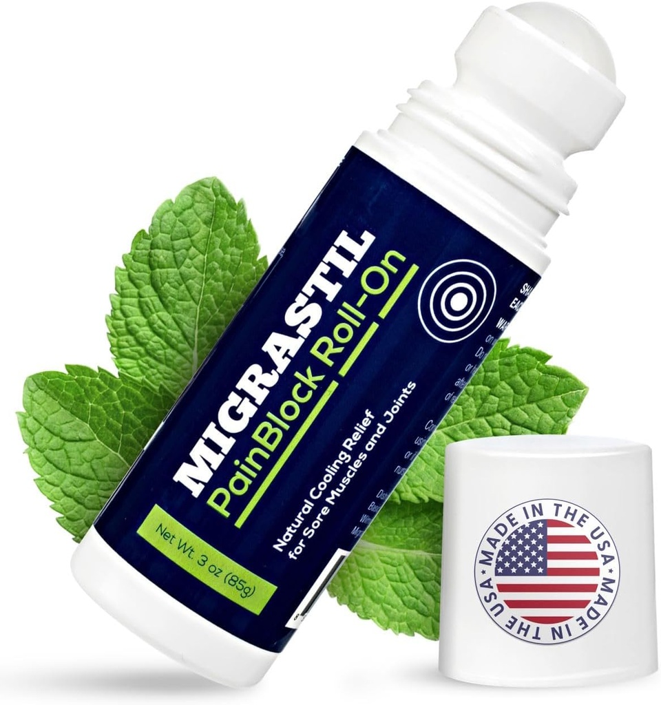 Temel Vigor Migrastil PainBlock Roll-On, 3 oz - Topical Roll-On for Muscle Aches, Cramps, Joint & Nerve Discomfort. Büyük Omuzlar, Boylar, Dizler, Ayaklar, Elbows, HIPS, Etc.