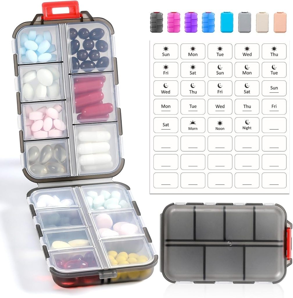 14 GRIDS Travel Pill Organizer Box with columns - Travel Medicine Case Kit - Pocket Daily Eczanesi - Balık Yağ Vitamini Ek Depolama için Seyahat İlaçlar - Clear Gray