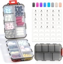 14 GRIDS Travel Pill Organizer Box with Labels - Travel Medicine Case Kit - Pocket Daily Pharmacy Container - Travel Medication Holder Dispenser for Fish Oil Vitamin Supplement Storage - Clear Gray