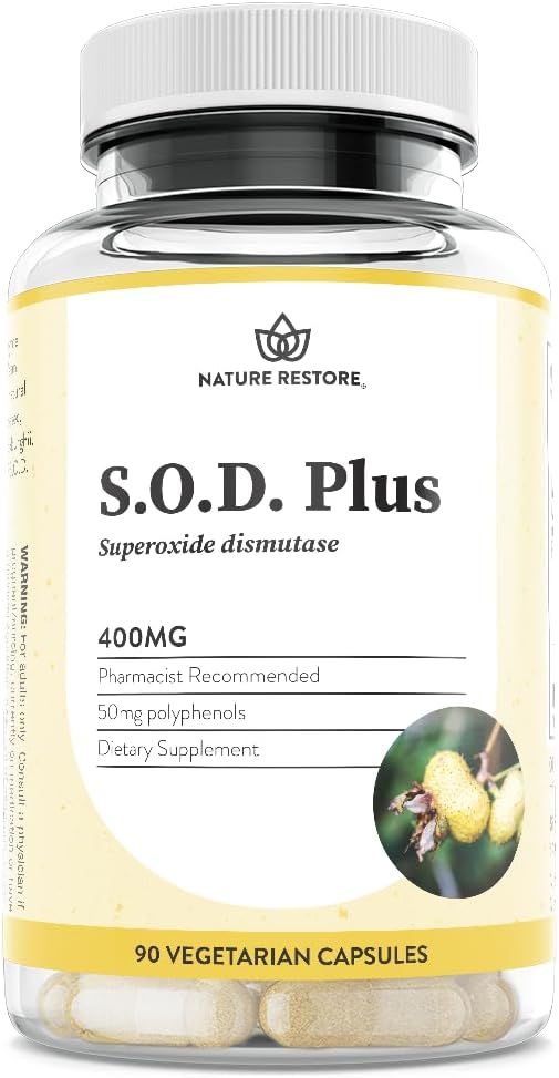 Nature Restore S.O.D. Superoxide Dismutase Supplement, 4,000 IU SOD-Like Activity, Vegan, 90 Capsules, Non-GMO, Gluten Free
