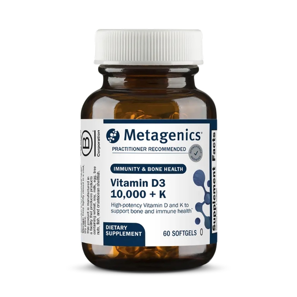 Metagenics Vitamin D3 and Vitamin K2 10,000 IU with MK-7- Vitamin D3 with K2 for Immune Support, Bone & Heart Health-Non-GMO, Gluten-Free-60 Softgels