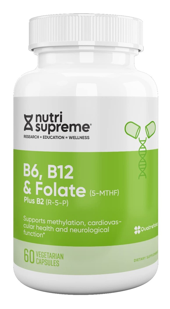 Nutri Supreme, Folate with B6 and B12, Helps Maintain Normal Homocysteine Levels and Cardiovascular Health, 60 Count, Kosher Certified