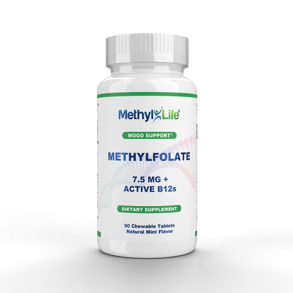 Methyl-Life® Pure L-Methylfolate 7.5mg + Vitamin B12 (Hydroxy B12 & Adenosylcobalamin) | Active 5-MTHF Calcium with Cerebrofolate® | Vegan, Non-GMO, Gluten-Free | 90 Chewable Tablets