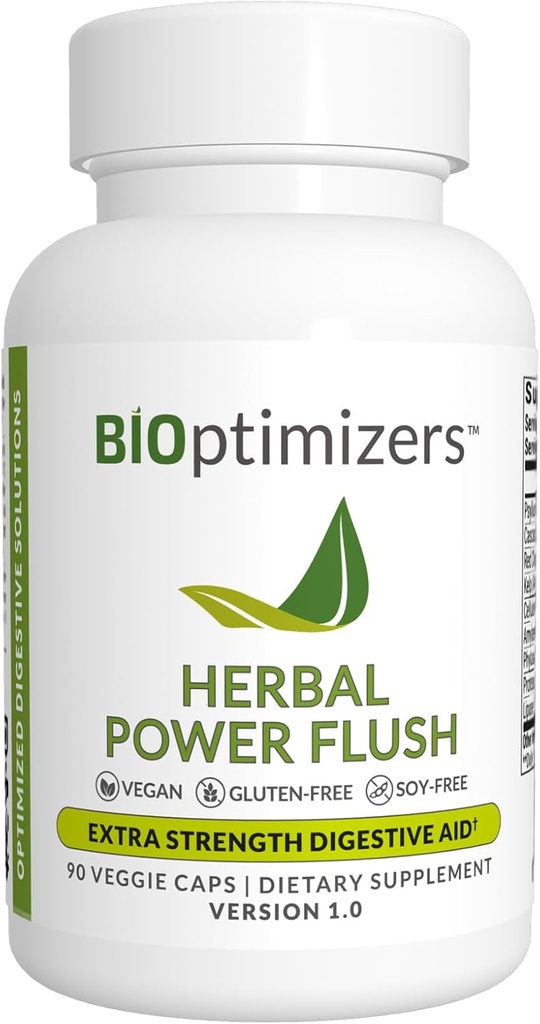 BIOptimizers Herbal Power Flush - Ekstra Kuvvet Digestive Cleanse - Eliminate Toxins Bowel Digestion - Bloating Discomfort Relief for Yetişkinler - 90 Capsules