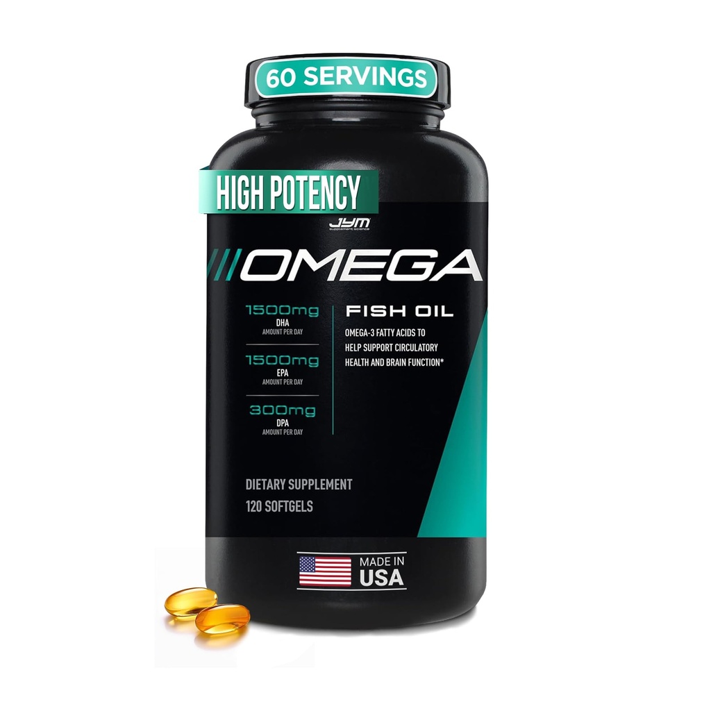 JYM συμπλήρωμα επιστήμης Omega JYM ιχθυέλαιο 2800mg, υψηλής ισχύος Omega 3, EPA, DHA, DPA για τον εγκέφαλο, καρδιά, & κοινή υποστήριξη 120 μαλακά τζελ