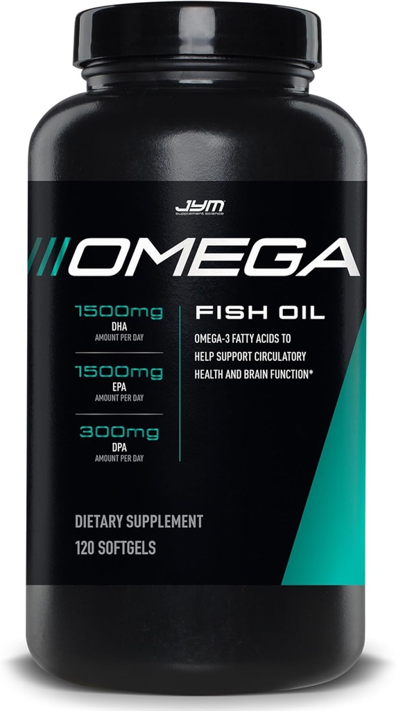 JYM Supplement Science Omega JYM Fish Oil 2800 mg, High Potency Omega 3, EPA, DHA, Beyin, Kalp ve Ortak Destek 120 Soft Gels