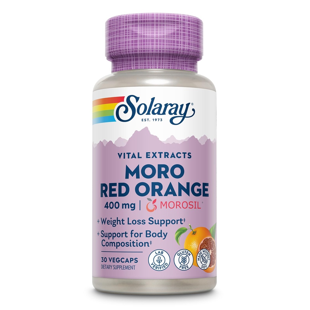 SOLARAY Moro Red Orange - συμπλήρωμα απώλειας βάρους Morosil για γυναίκες και άνδρες - Κλινικά Σπουδασμένο εκχύλισμα πορτοκαλιού αίματος - Σύνθεση σώματος, υποστήριξη απώλειας βάρους, χωρίς γλουτένη, εγγύηση 60 ημερών, 30 VegCaps