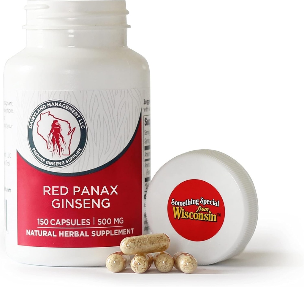 Dairyland Management LLC 100% Authentic Korean Red Panax BTC Capsules -500 mg. Potent Ground Ginsengi Toz - No Fillers, Binders veya Diğer Katkılar (150 ct)