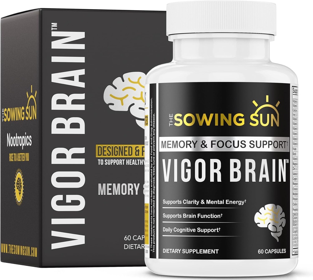 Vigor Brain Premium Nootropic Supplement – Concentration, Brain & Memory Support – Formula 40 Benzersiz Nootropic Malzemeler: DMAE, Choline, Phosphatidylserine, Bacopa Monnier & Huperzine A (1)