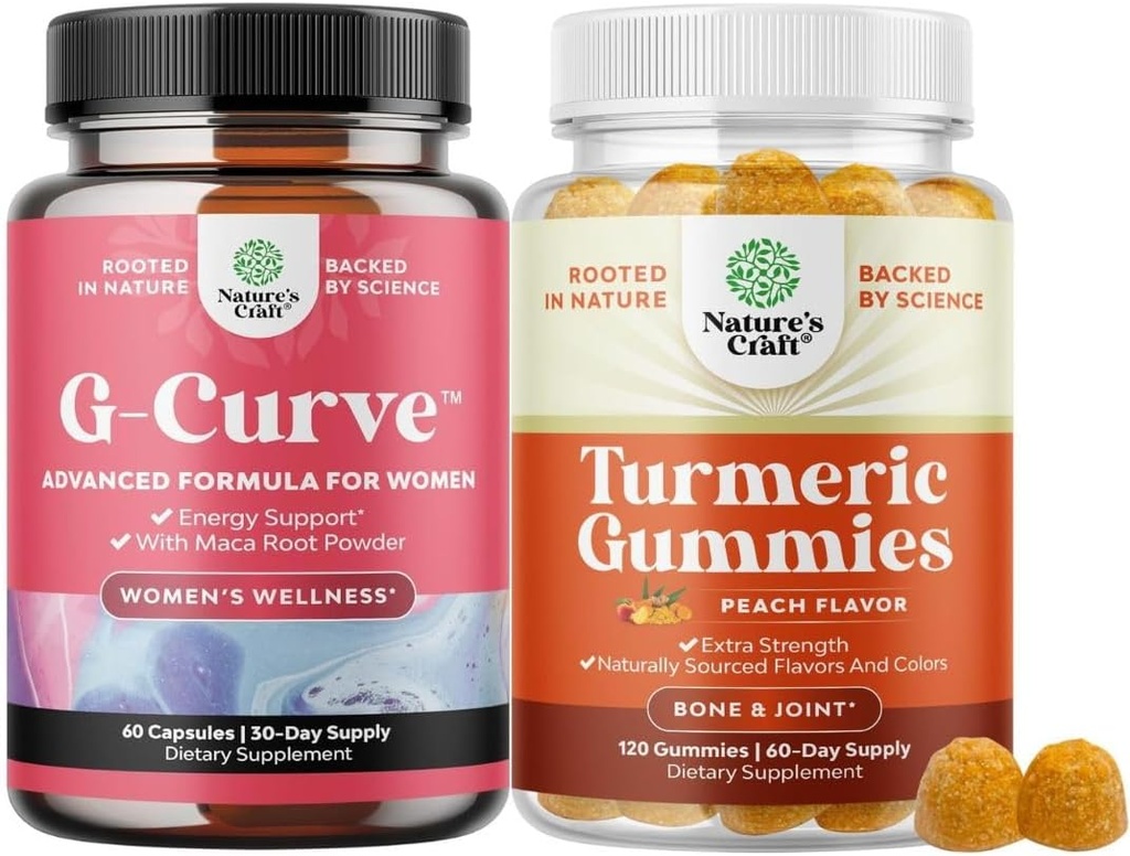 G-Curve Butt ve EmBoost Pills - Herbal Advancedr Body Sculpting Curves ve Turmeric Gummies For Yetişkinler Peach Flavor - Ekstra Güçlü Ortak Destek Gummies