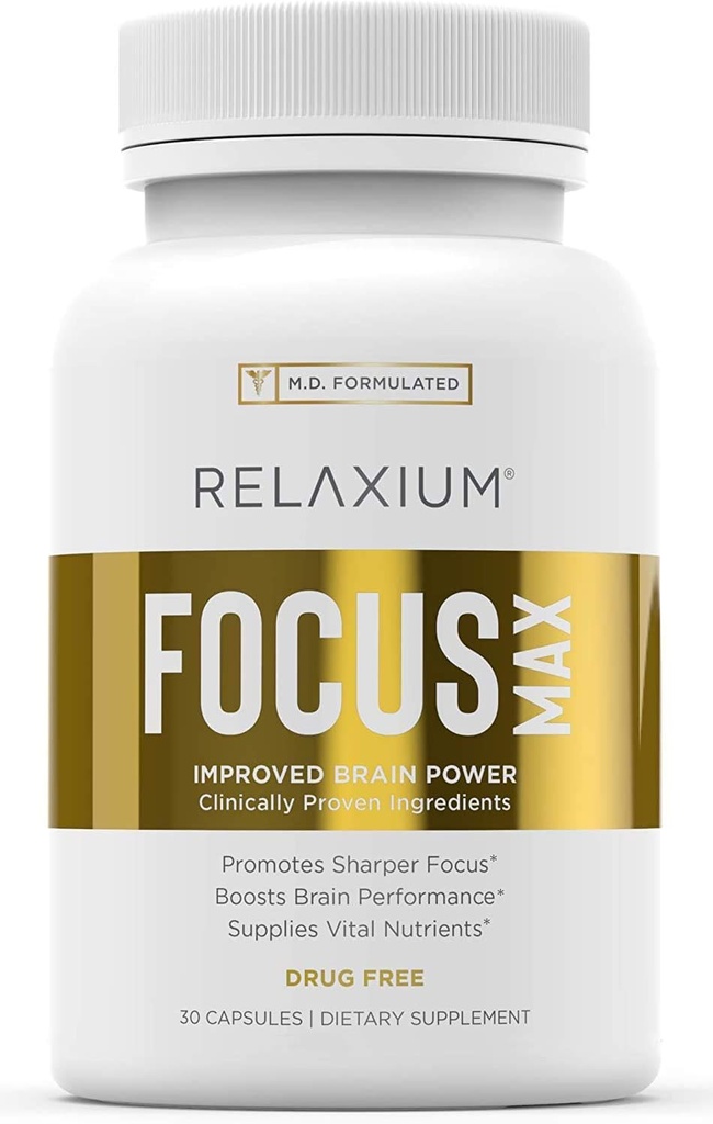 Relaxium Focus Max, Brain & Focus Health Supplement, Proven Concentration, Focus, Memory, & Nootropics ATM, M.D. Formulated with Huperzine, Bacopa, & More, 1-Month Supply (30 Capsules)