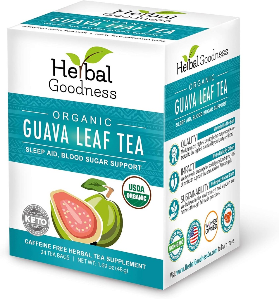 Guava Leaf Tea 24 Tea Bags - 100% Organic Natural Guava Leaves Tea - Hojas De Guayaba Organica for Immune Support, Digestion & Relaxation | Herbal Goodness