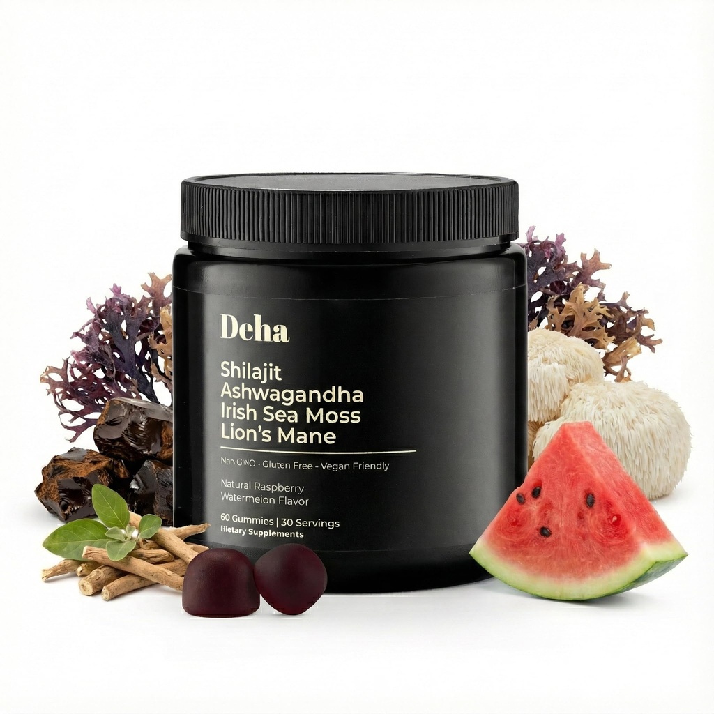 Deha Shilajit Gummies for Men & Women with Ashwagandha, Irish Sea Moss, Lion’s Mane, Beet Root & Black Seed Extract – Raspberry Watermelon Flavor – Vegan, Non-GMO, Gluten-Free – 60 Gummies