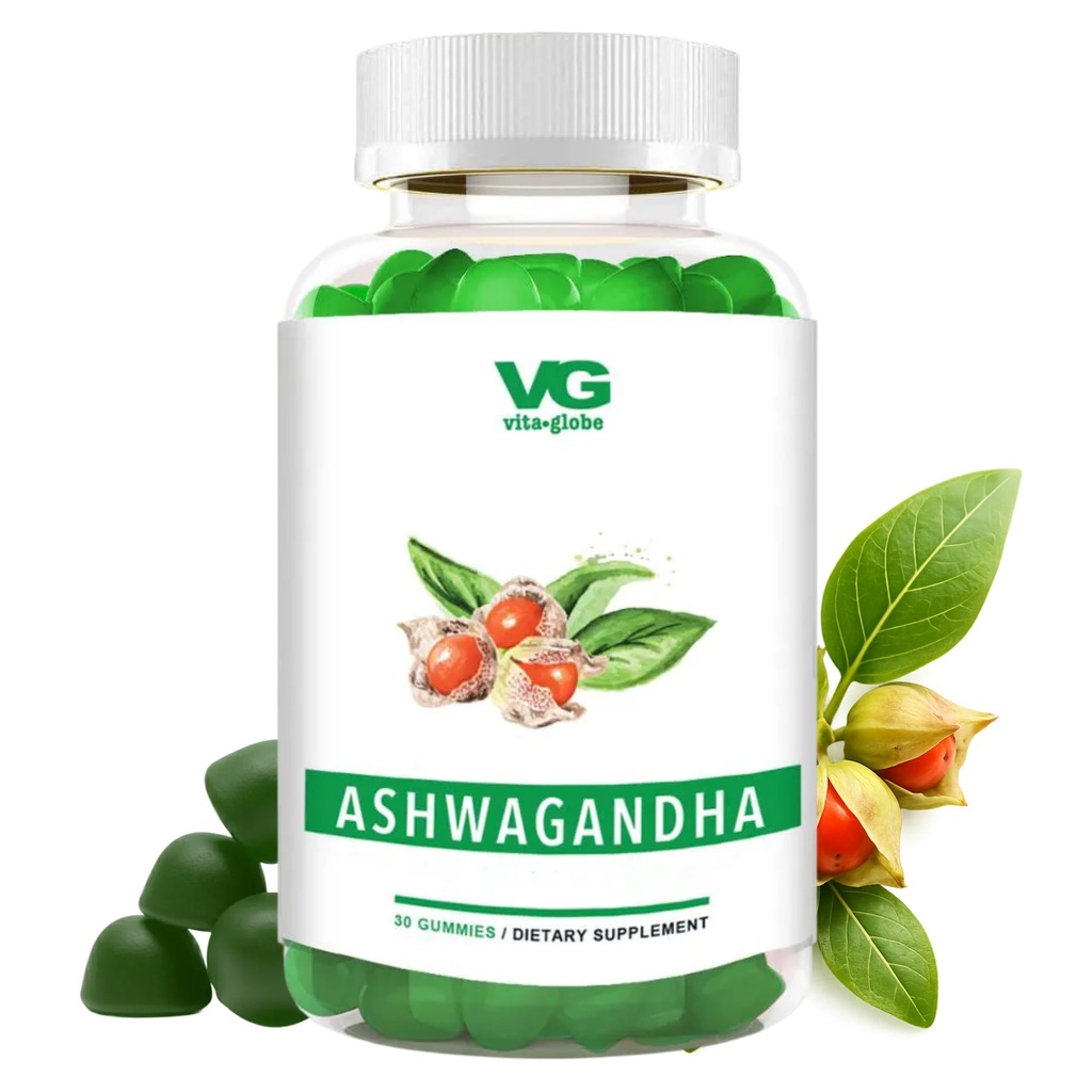 VITA GLOBE Ashwagandha Gummies 25mg with Vitamin D2 100mcg and Zinc 2mg, Ashwagandha for Men and Women, Supplement for Everyday Wellness, Mood Balance and Immune Nutrition, 30 Count, 1 Pack