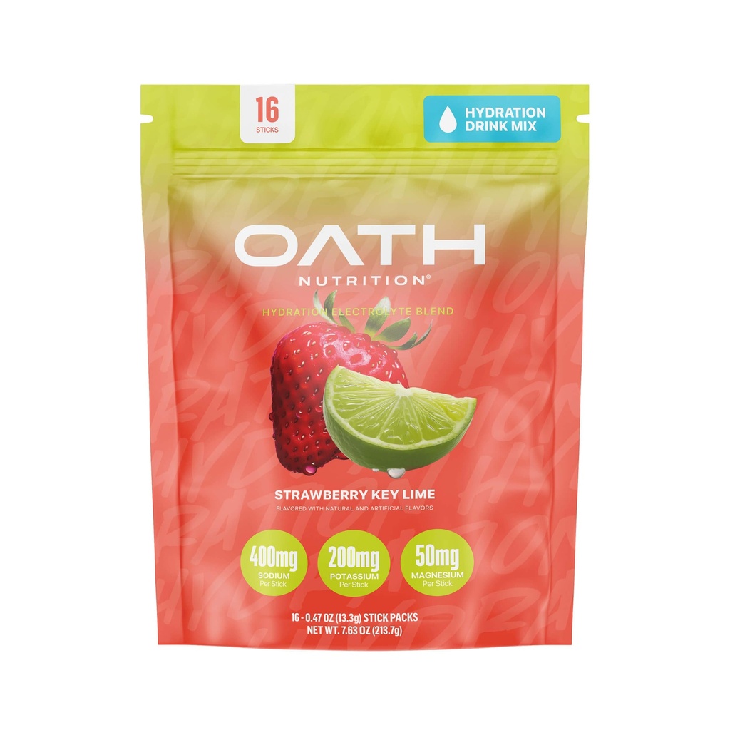 Oath Nutrition Hydration Electrolyte Powder, Complete Electrolyte Blend for Rapid Hydration and Muscle Support, 16 Single-Serve Packets, Strawberry Key Lime