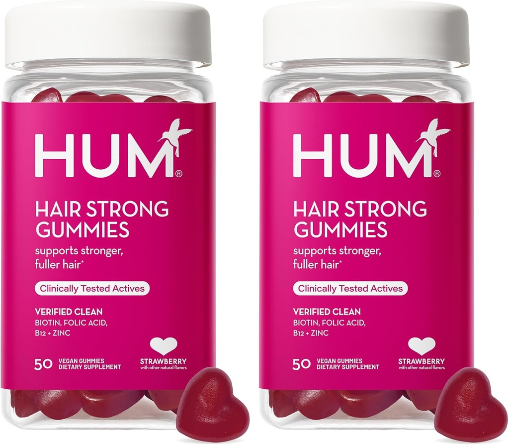 HUM Hair Strong - Daily Gummies με Biotin για να βελτιώσει την ανάπτυξη των μαλλιών - Fo Ti, Φολικό οξύ, ψευδάργυρος, βιταμίνη Β12 & PABA για να υποστηρίξει υγιή μαλλιά, δέρμα και νύχια για γυναίκες και άνδρες (50-Day Supply)