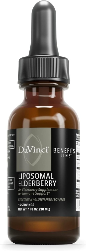DAVINCI Labs Liposomal Elderberry - Immune Support Supplement for Health Lungs, Throat ve Sinus* - ElderCraft European Black Elder Extract - Gluten-Free - Vegetarian - 30 ml, 15 Hizmetler