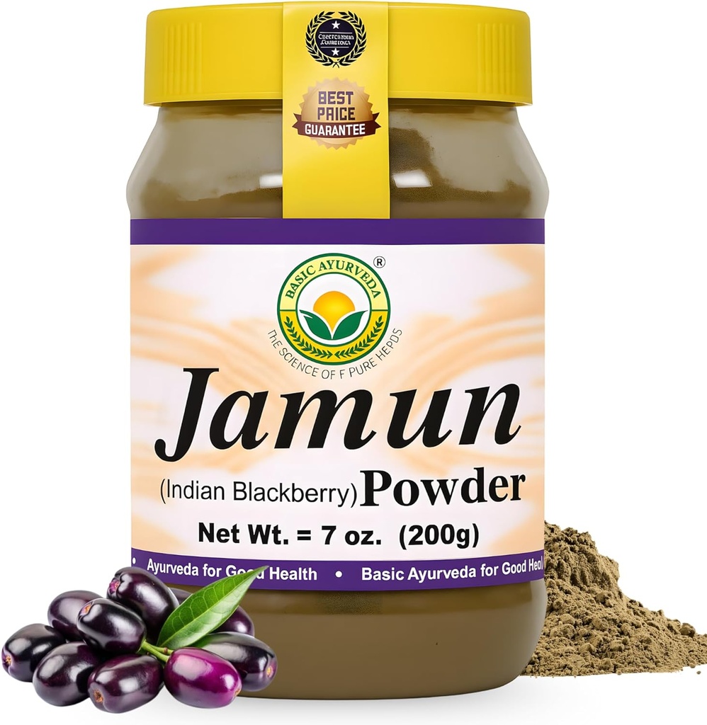 Temel Ayurveda Jamun Toz – 7.05 Oz (200g) | Hint Blackberry Meyve Tozu | Antikalarda Doğal Herbal Supplement | Vegan & Gluten-Free