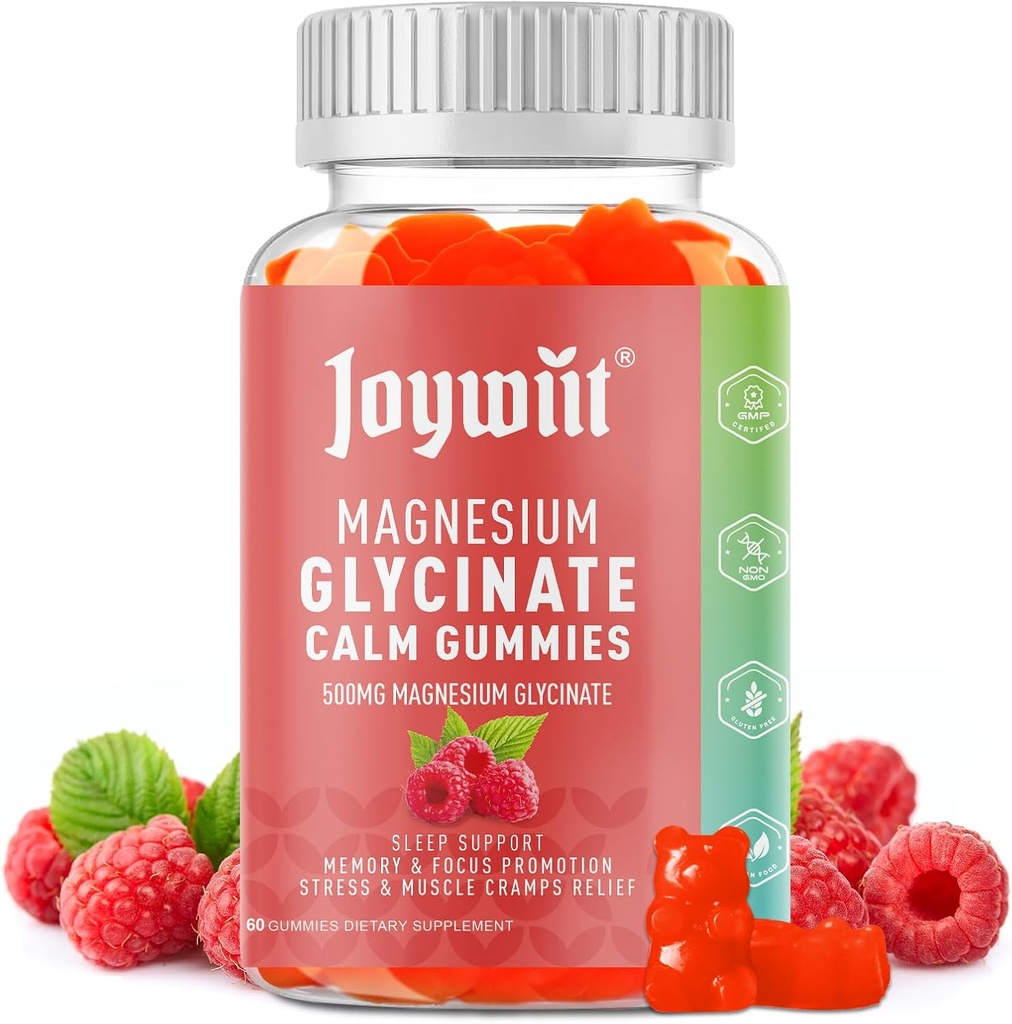 Γλυκινικό μαγνήσιο Gummies 500mg Συμπληρώματα μαγνησίου Gummies, Thereonate 200mg, βιταμίνη D,B6,B12,Calm Mood, ανακούφιση μυών, Nerve Health, υποστήριξη οστών- 60 κόμητες