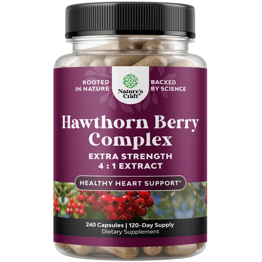 Yüksek Kuvvetli Hawthorn Capsules - Pure Antioksi Hawthorn Berry Supplement with Leaf & Flower Extract 4:1 for Health Heart & Digestion - Energy Support for Men & Women - 240 Pack Pack