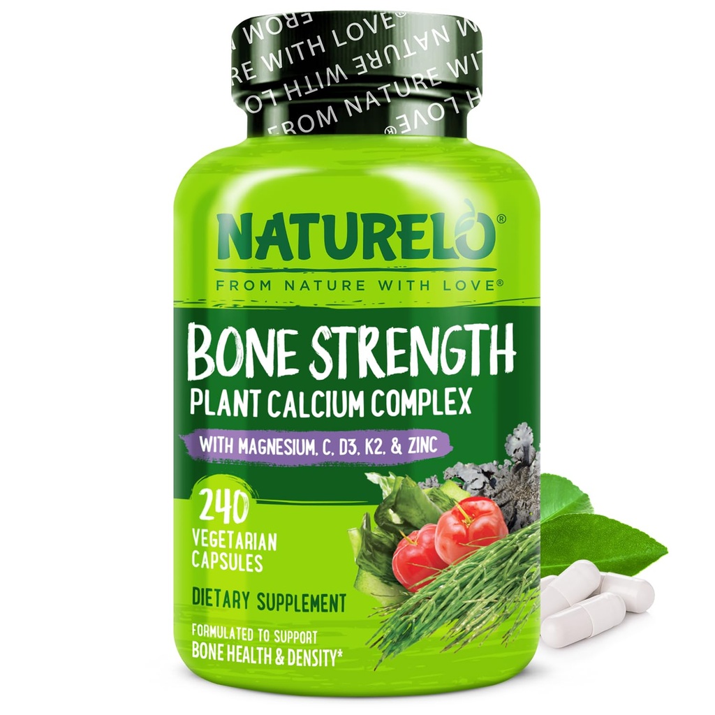 NATLOuba Supplement - C vitamini, Vitamin D3, K2 ve Kalsiyum Magnezyum çinko to Bone Strength için 600 mg - Plant-Based, 240 Vegetarian Capsules, Non-GMO, Soy & Gluten-Free
