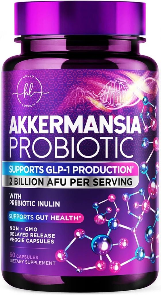 Akkermansia Muciniphila Probiotic Supplement - 2 Δισεκατομμύρια AFU Ζωντανά Προβιοτικά Στρας για Άνδρες & Γυναίκες - Υποστηρίζει Εντερική Επιπεφυκίτιδα & Υγεία των Ούρων - Καθυστερημένη απελευθέρωση, Φυσική υποστήριξη GLP-1 - 60 κάψουλες