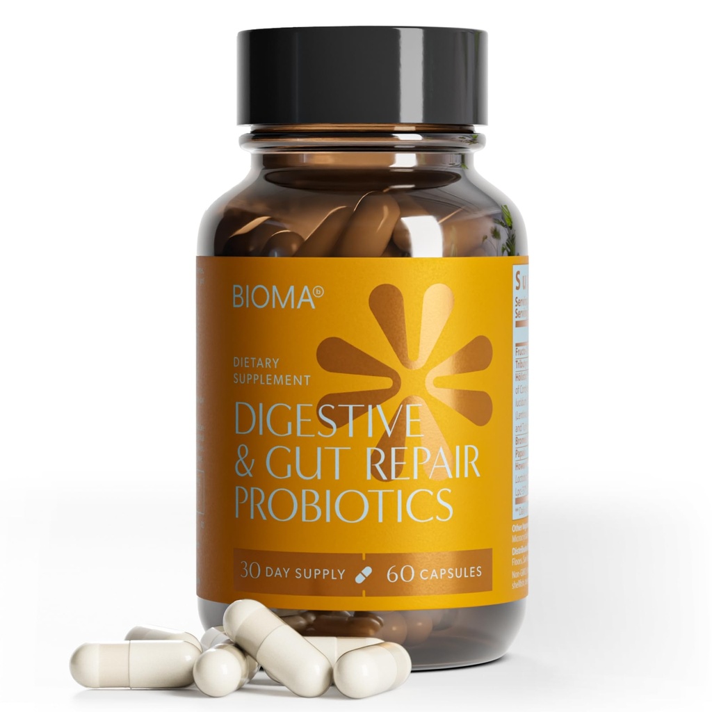 BIOMA Probiotics for Digestive Health 10 Billion CFU - 5-in-1 Gut Health Supplement with Prebiotics & Enzymes - Bloating Relief for Women & Men - Delayed Release (60 Capsules - 30 Day Supply)