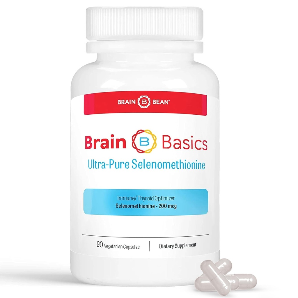Brain Basics Ultra-Pure Selenomethionine - Proper Thyroid Function and Immune System Support - 200 mcg Most Bioavailable Selenium - 90 Servings