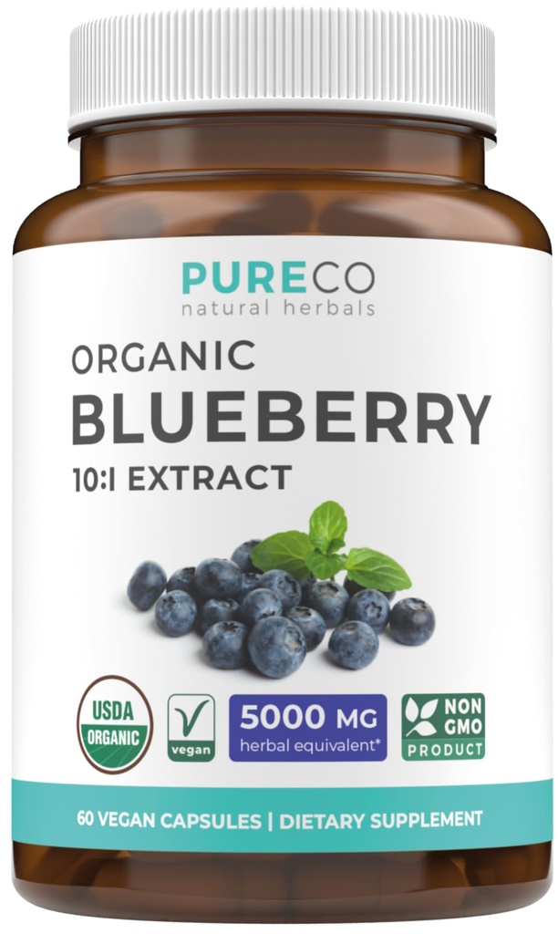 USDA Organic Blueberry Extract Capsules - High Potency Organic Blueberry 500mg 10:1 Extract Per 1 Capsule Serving - Blueberry Supplement for Brain & Immune Support - Vegan Non-GMO (2 Month Supply)