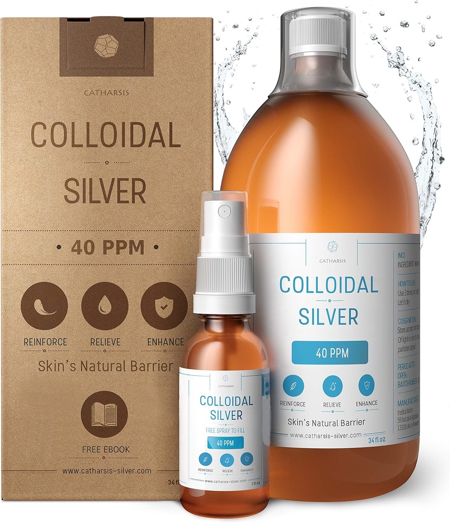 Premium Colloidal Silver ● Optimal Concentration Formula, Smaller Parçacıklar, Daha İyi Sonuçlar ● Laboratuvar Onaylı ● Sıvı Gümüş Avrupa'da Yapılmış ve Ebook (34 fl oz)