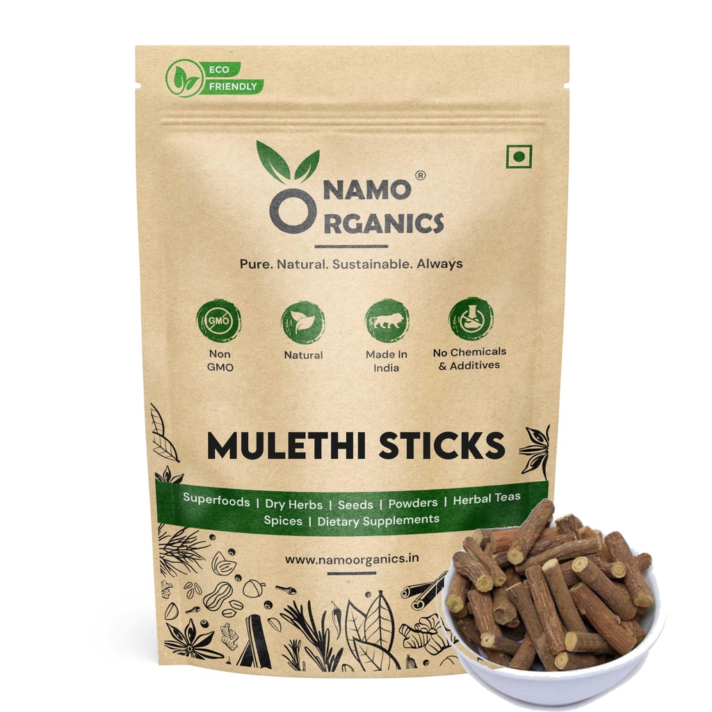 Namo Organics - Mulethi Stick For Eating - 100 Gm - yashtimadhu/Licorice Roots Organic for Throat