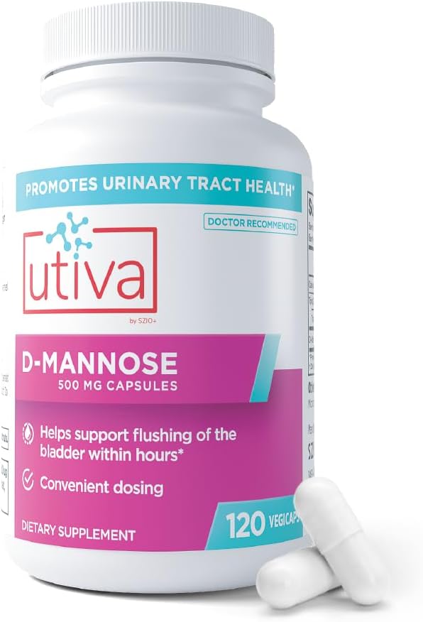 Szio+ Utiva D-Mannose 500 mg Capsules – Doğal olarak Flush The Bladder ve Urinary Tract – UTI Kaçınma – Kadınlar için D Mannose Supplements - Destekler Urinary Tract Enfeksiyon Tedavisi, 120 Capsules