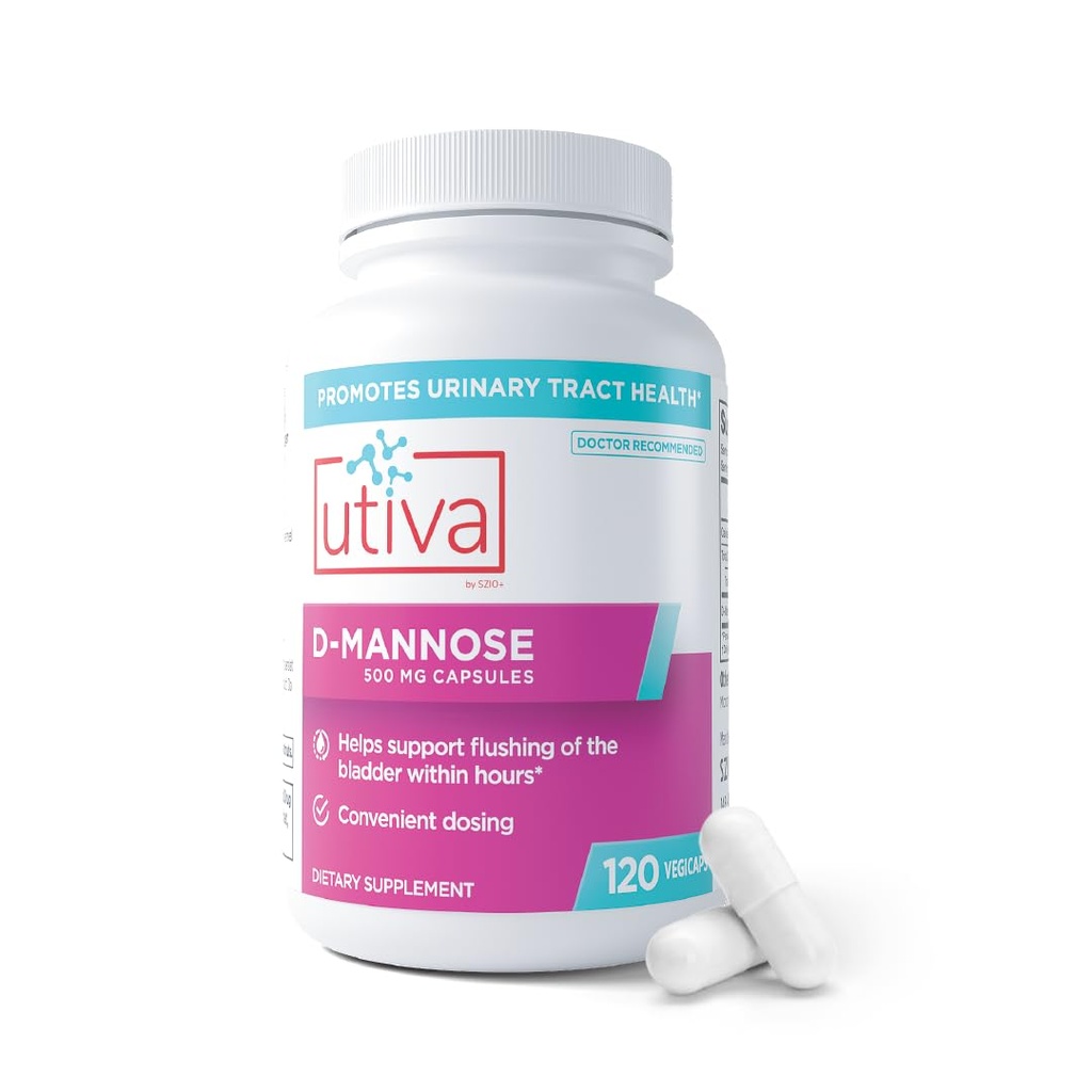 Szio+ Utiva D-Mannose 500mg κάψουλες – Φυσικώς Flush Η ουροδόχος κύστη και ουρολοίμωξη – Αποφυγή UTI – D Mannose συμπληρώματα για τις γυναίκες – Υποστηρίζει θεραπείες ουρικής λοίμωξης, 120 κάψουλες