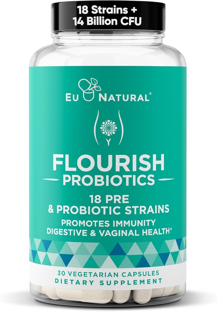 Flourish Probiyotiks + Prebiyotiks for Women – Gut ve Digestion, Urinary Tract, Download Bloating, Vaginal Health – 18 Klinik Olarak Proven Strains, 14 Milyar C –FU 30 Raf-Stable Mini Vegan Capsules
