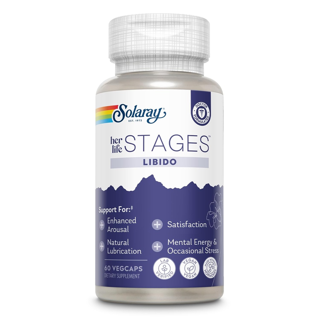 SOLARAY Libido Hayat Aşamaları - Kadınlar için Doğal Yağlama ve Libido Arttırma - Shatavari, Fenugreek, Organik Ashwagandha Capsules - Hormonlar olmadan - 30 Hizmet, 60 VegCaps