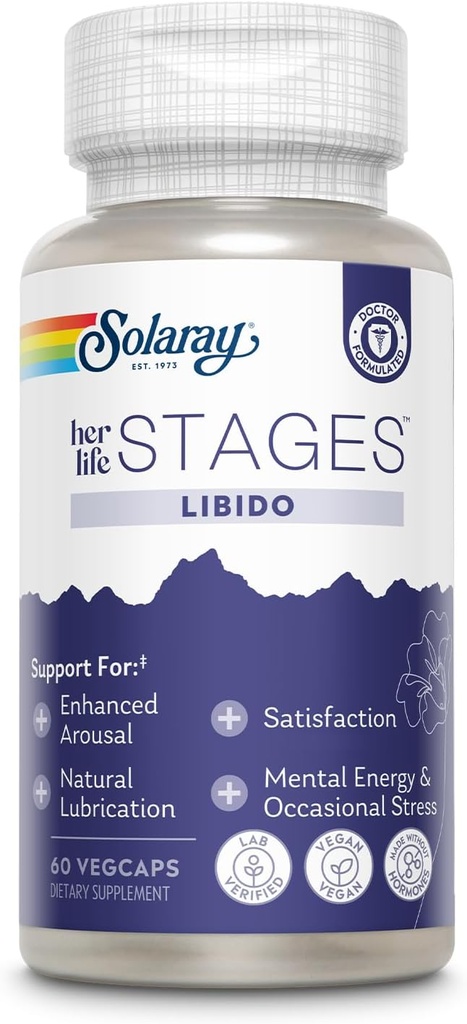 SOLARAY Libido Hayat Aşamaları - Kadınlar için Doğal Yağlama ve Libido Arttırma - Shatavari, Fenugreek, Organik Ashwagandha Capsules - Hormonlar olmadan - 30 Hizmet, 60 VegCaps