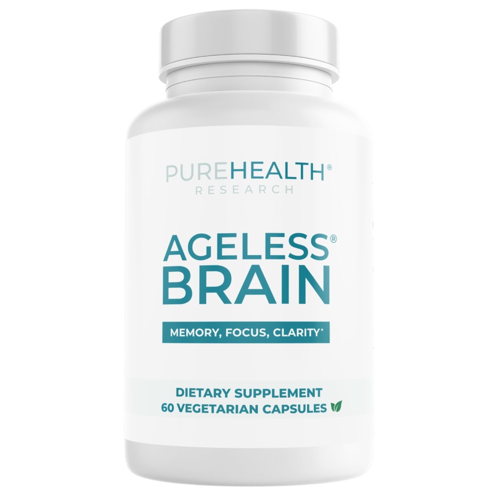 PUREHEALTH RESEARCH Ageless Brain Supplements for Memory and Focus - Nootropic Brain Health Supplement for Adults - with Bacopa Monieri, Alpha GPC, L-Tyrosine, Vitamin B6, Niacin & More, 60 Capsules