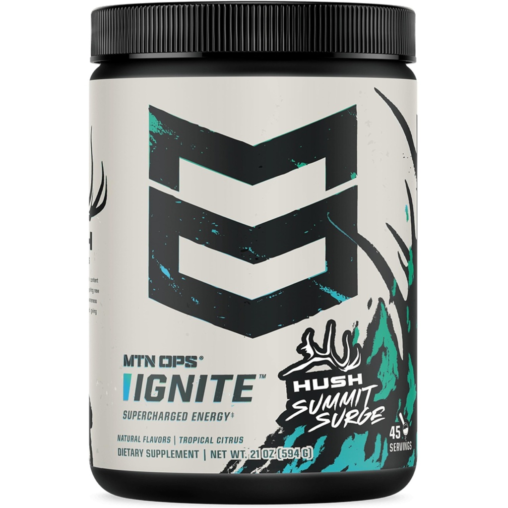 MTN OPS Ignite Sugar Free Energy Drink Powder with 200mg Caffeine, Nootropic Blend for Energy, Focus & Endurance, L Arginine & L Citrulline Pre Workout, 45 Servings, Hush Summit Surge