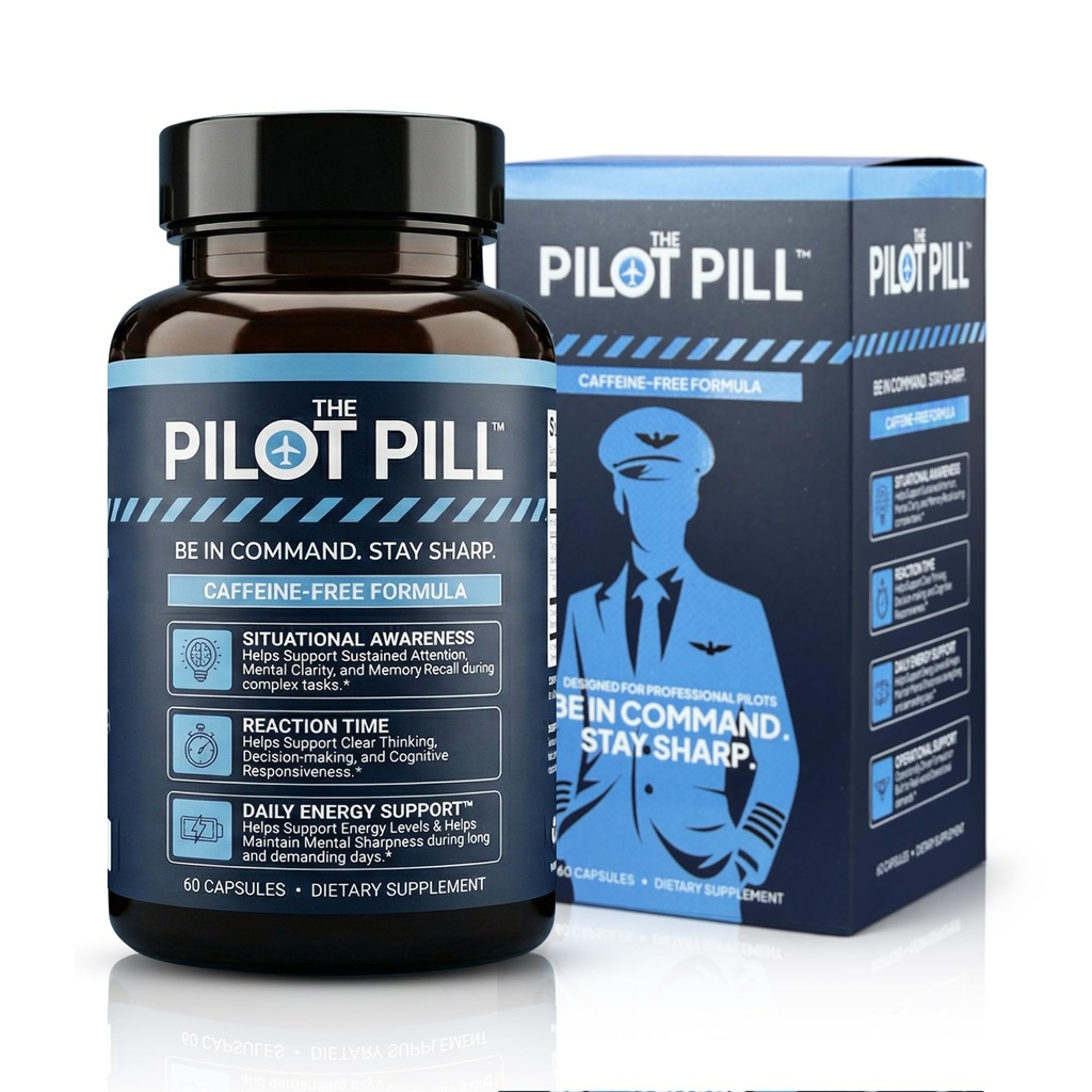 – Caffeine Free Premium Nootropic for Focus & Mental Clarity | Brain Support for Pilots, Long Duty Days & Shift Work | 60 Capsules