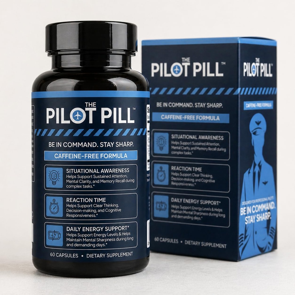 – Caffeine Free Premium Nootropic for Focus & Mental Clarity | Brain Support for Pilots, Long Duty Days & Shift Work | 60 Capsules