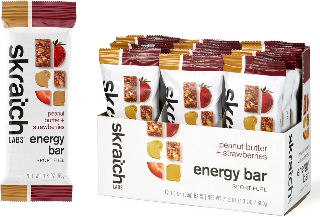 SATCHKR LABS Energy Bar | Peanut Butter + Strawberries (12 paket) | Plant bazlı sağlıklı Snack | Low Sugar - 5g Protein | non-gmo, glutensiz, soya ücretsiz, vegan, kosher
