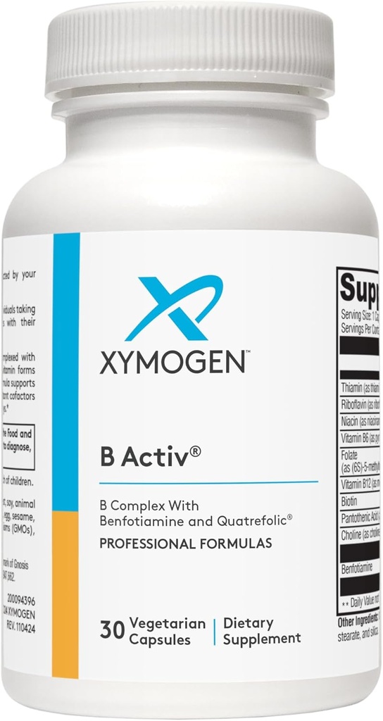 Xymogen Vitamin B Kompleksi - B Activ - Benfotimin ve Quatrefolic ile Aktif B Vitaminleri - Destek Adrenal ve Immune Function + Sağlıklı Cardiovascular ve Nervous System (30 Capsules)