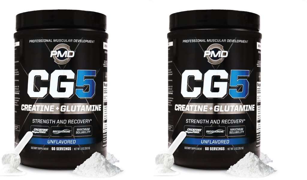 PMD Sports CG5 Premium Kretine & L Glutamine Toz, Power Recovery, Build Lean Muscle, Artout Performansı, Maksimum Güçlü Pre Workout & Post Workout, Unflavored, 60 Hizmetler (Brook of 2)