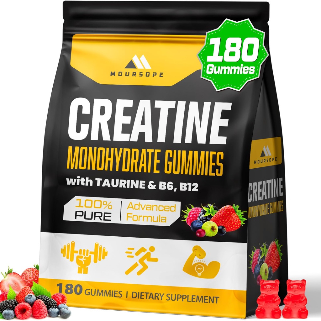 (180 Count) Creatine Monohydrate Gummies for Men & Women - Createine Pre Workout Gummies for Muscle Builder, Mus Strength, Recovery, Eνίσχυση, Ενέργεια, Createine for Women & Men, Vegan, Mixed Berry