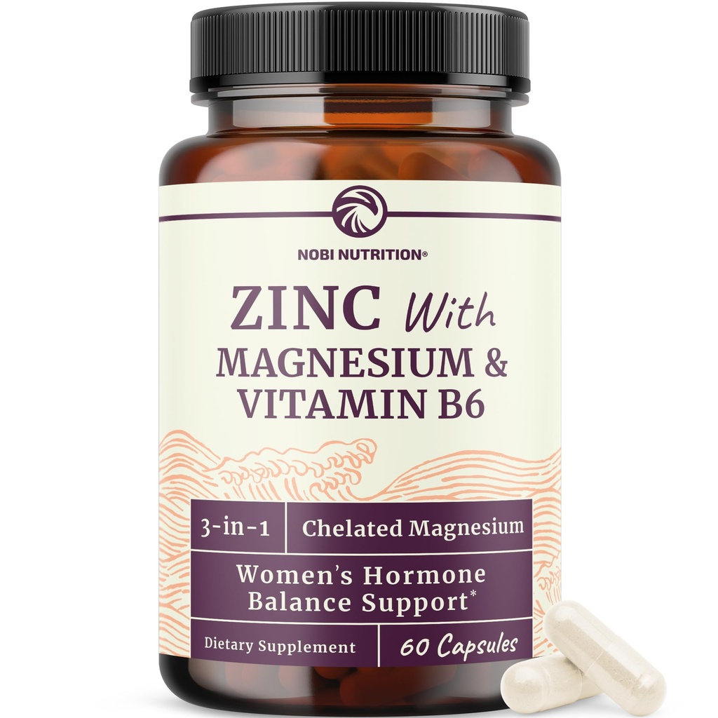 Zinc and Magnesium Supplement with Vitamin B6 | Women’s Hormone Balance, Menstrual Cycle & Immune Support | High Absorption Chelated Magnesium Glycinate with Zinc Picolinate and VIT B6 | 60 Ct