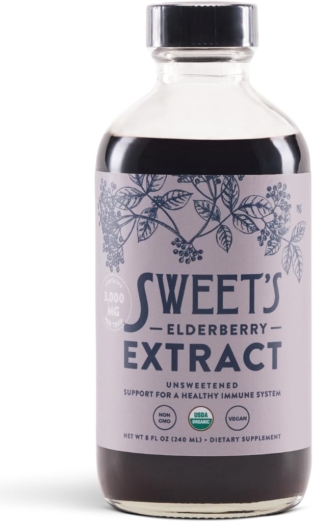 Organik Yaşlılık | Unsweetened Elderberry Immune Support | Vegan | Keto and Diabetic Friendly | 8 fl oz Şişe | Alkol Özgür | sertifikalı USDA Organik