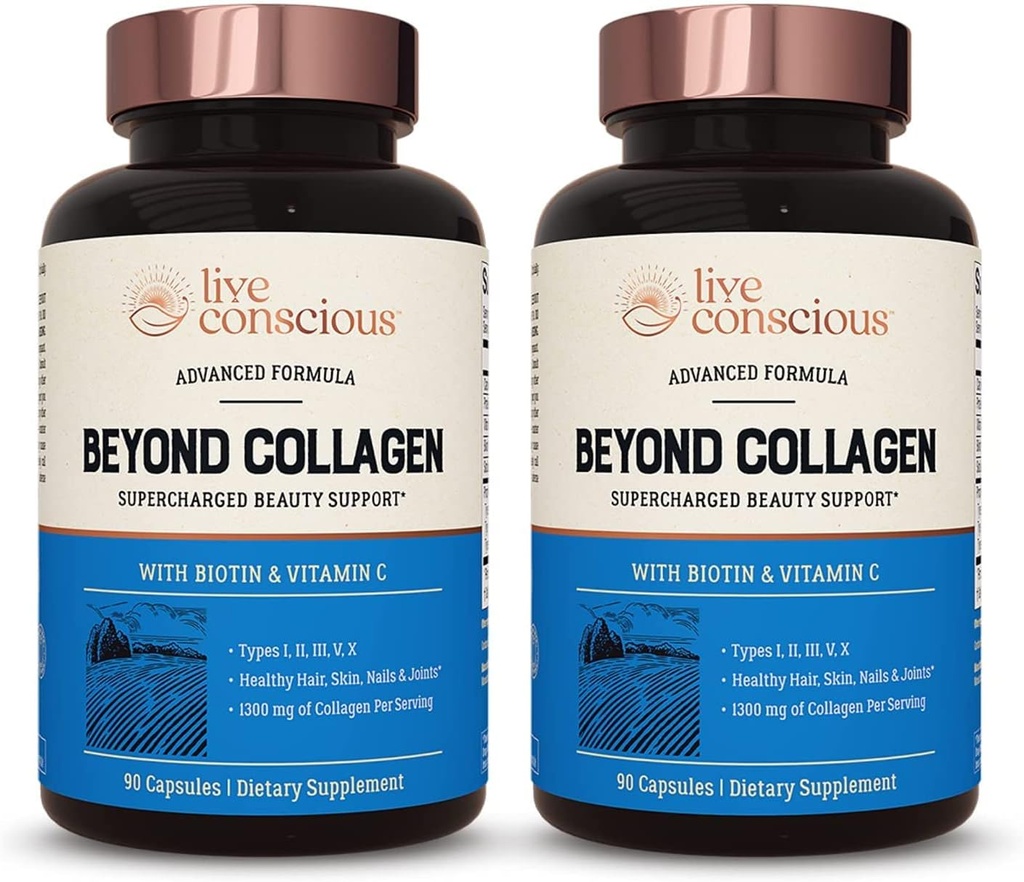Kolajn Multi Collagen Capsules - Tip I, II, III, V & X | Hydrolyzed Mix with Biotin & Vitamin C for Hair, Skin, Nails 90 Capsules (2-Pack)