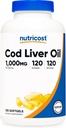 Nutricost Cod Liver Oil 1000mg, 120 Softgels - Μη ΓΤΟ & Χωρίς γλουτένη