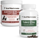 Real Mushrooms Turkey Tail for Humans (90ct) & Mushroom Pet Relax Chews (60 Chews) - Immunity & Relaxation - Vegan, Non-GMO, Gluten-Free,jroom Extract Supplements